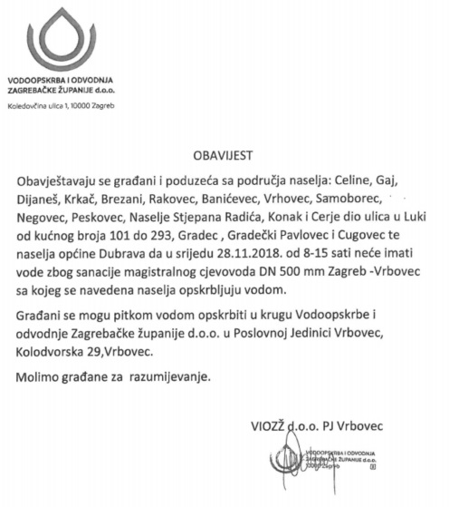 vodaObavijest